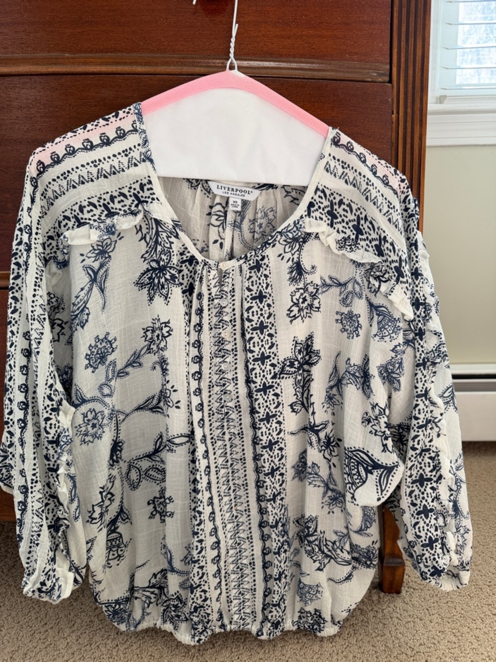 White & Blue Paisley Cotton Blouse